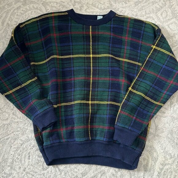 Vintage 80s Izod Plaid Cotton Sweater Large - Picture 1 of 4